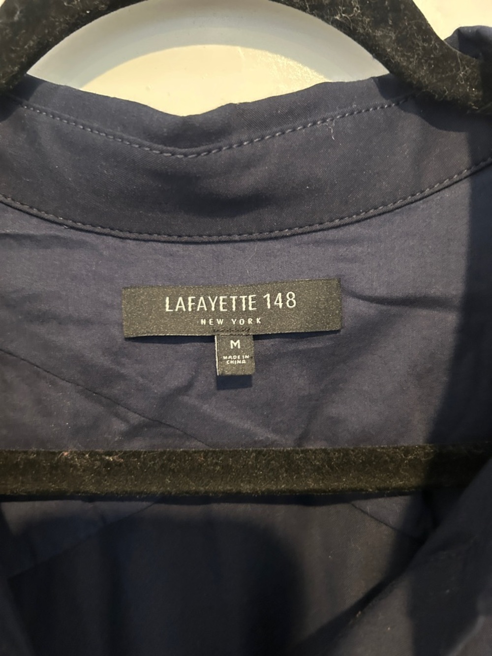 Lafayette 148 New York Navy Short-Sleeve Polo Dress white stitching on sleeve - Picture 5 of 9